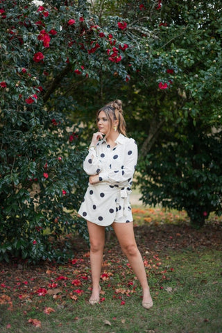 Cream Polka Dot Set Blouse - Select Trends Boutique