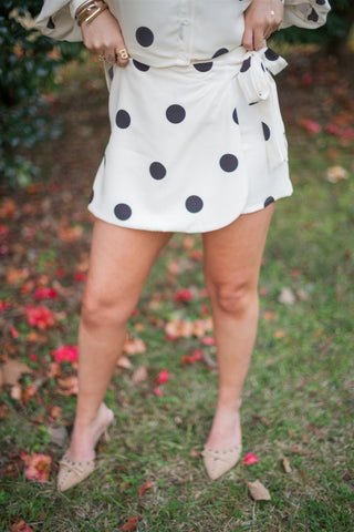 Cream Polka Dot Set Tie Skort - Select Trends Boutique