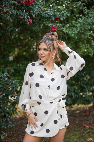 Cream Polka Dot Set Tie Skort - Select Trends Boutique