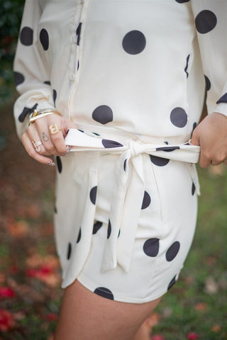 Cream Polka Dot Set Tie Skort - Select Trends Boutique