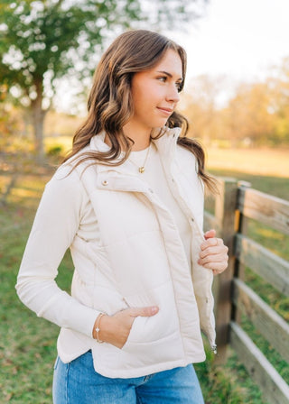 Cream Quilted Sleeveless Puffer Vest | Select Trends Boutique