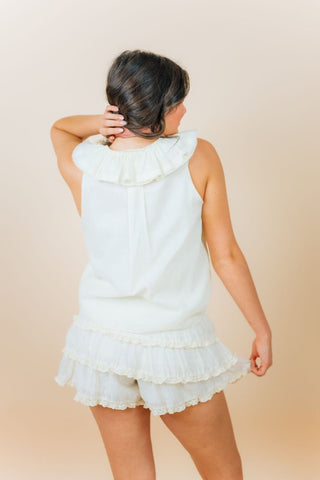 Cream Ruffle Neckline Sleeveless Top | Select Trends Boutique