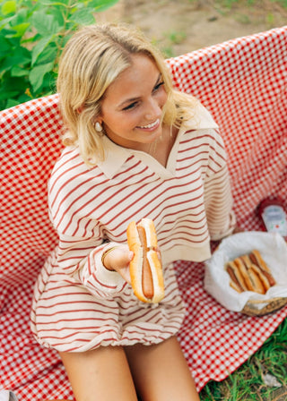 Cream & Rust Striped Bubble Skirt Set - Select Trends Boutique
