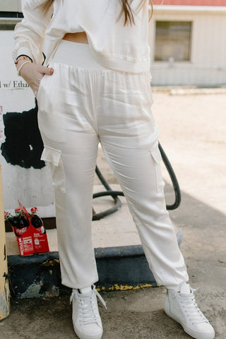 Cream Satin Set Jogger Pants | Select Trends Boutique