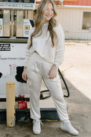 Cream Satin Set Jogger Pants | Select Trends Boutique
