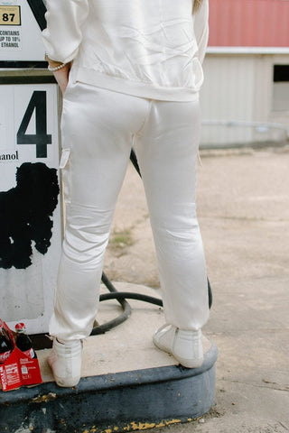 Cream Satin Set Jogger Pants | Select Trends Boutique
