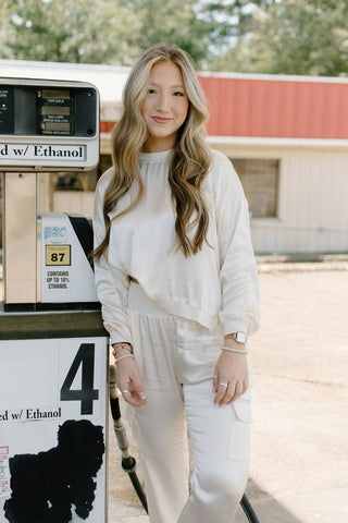 Cream Satin Set Long Sleeve Top | Select Trends Boutique