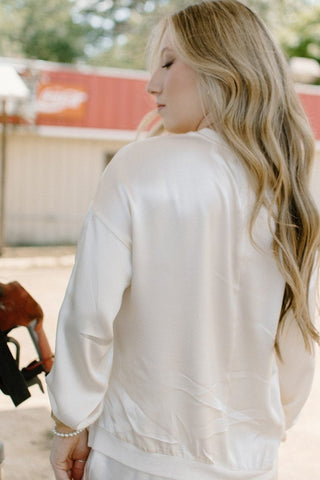 Cream Satin Set Long Sleeve Top | Select Trends Boutique