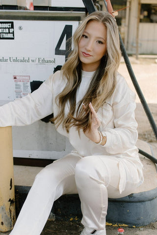 Cream Satin Set Long Sleeve Top | Select Trends Boutique