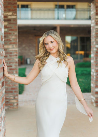 Cream Scarf Halter Midi Dress | Select Trends Boutique
