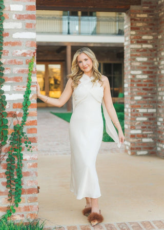 Cream Scarf Halter Midi Dress | Select Trends Boutique