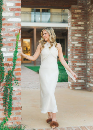 Cream Scarf Halter Midi Dress | Select Trends Boutique