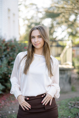 Cream Sequin Cuff Satin Blouse | Select Trends Boutique