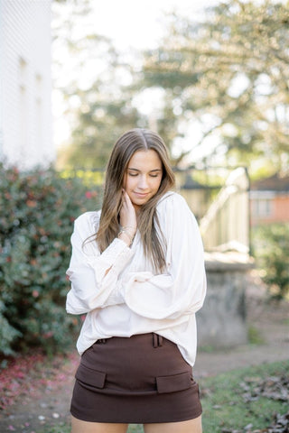 Cream Sequin Cuff Satin Blouse | Select Trends Boutique