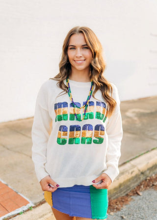 Cream Sequin Mardi Gras Sweater | Select Trends Boutique