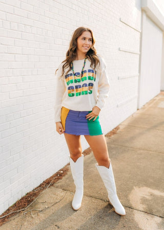 Cream Sequin Mardi Gras Sweater | Select Trends Boutique