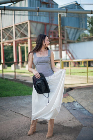 Cream Shimmer Tiered Satin Maxi Skirt | Select Trends Boutique