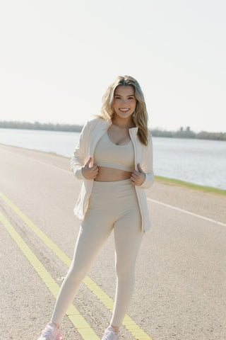 Cream Slim Fit Activewear Jacket - Select Trends Boutique