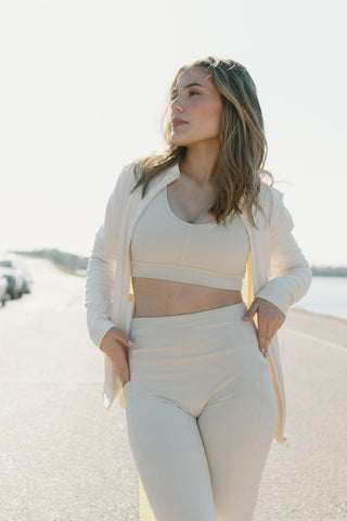 Cream Slim Fit Activewear Jacket - Select Trends Boutique