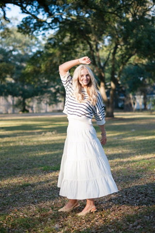 Cream Smocked Tiered Midi Skirt - Select Trends Boutique