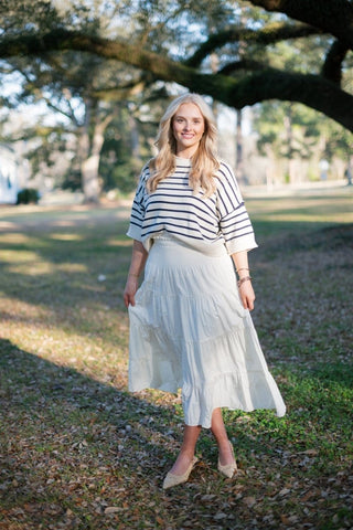Cream Smocked Tiered Midi Skirt - Select Trends Boutique