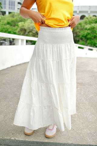 Cream Smocked Tiered Midi Skirt | Select Trends Boutique