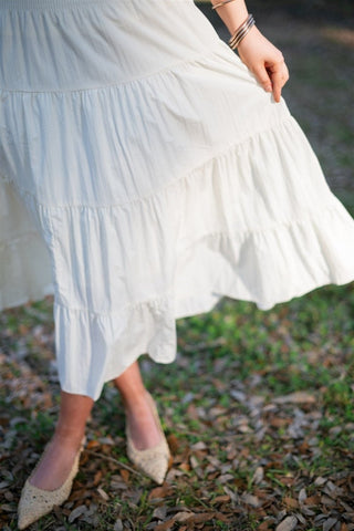 Cream Smocked Tiered Midi Skirt - Select Trends Boutique