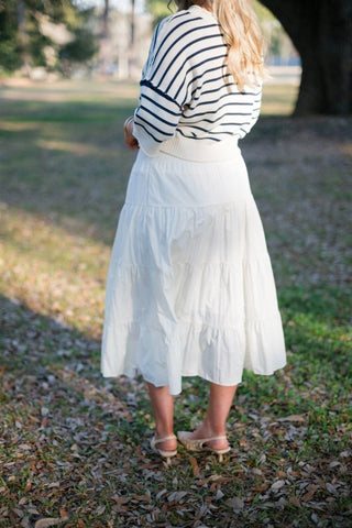 Cream Smocked Tiered Midi Skirt - Select Trends Boutique