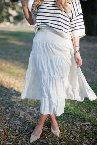 Cream Smocked Tiered Midi Skirt - Select Trends Boutique