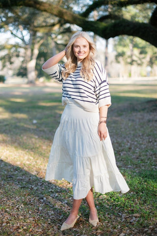 Cream Smocked Tiered Midi Skirt - Select Trends Boutique