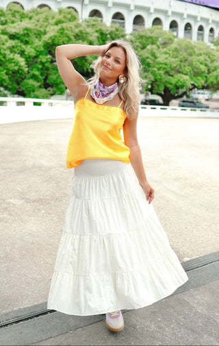 Cream Smocked Tiered Midi Skirt | Select Trends Boutique