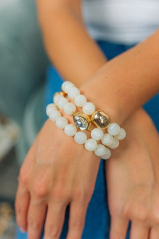 Cream Stone Beaded Bracelet Set | Select Trends Boutique