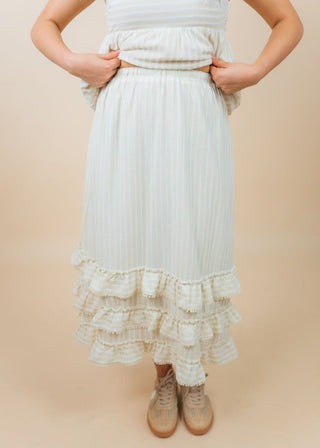 Cream Striped Ruffle Midi Skirt Set | Select Trends Boutique