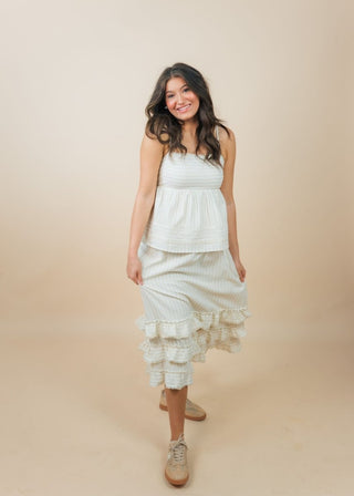 Cream Striped Ruffle Midi Skirt Set | Select Trends Boutique