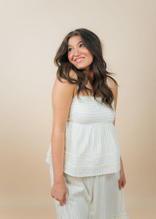 Cream Striped Ruffle Midi Skirt Set | Select Trends Boutique