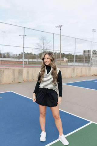 Cream Striped V-Neck Sweater Vest