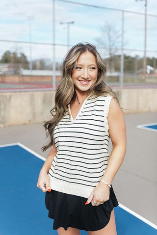 Cream Striped V - Neck Sweater Vest | Select Trends Boutique
