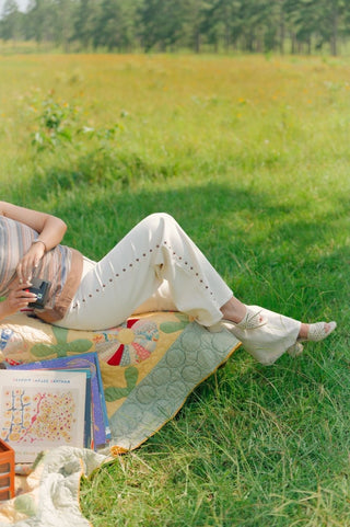 Cream Studded Wide Leg Jeans | Select Trends Boutique