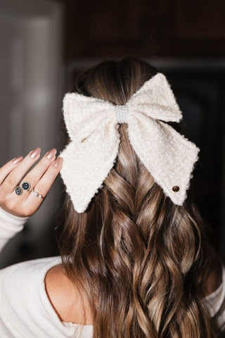 Cream Tweed Pearl Hairbow | Select Trends Boutique