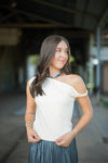 Cream Twist Draped Shoulder Top