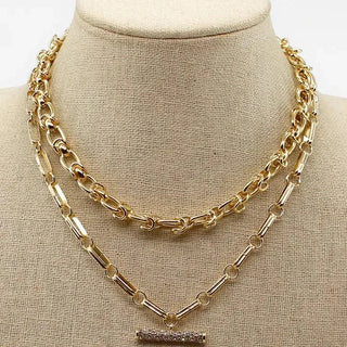 Gold Layered Bar Accent Necklace