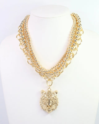 Tiger Pendant Layered Statement Necklace