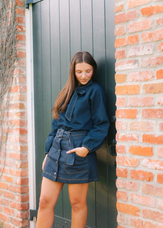 Dark Wash Belted Denim Skort | Select Trends Boutique