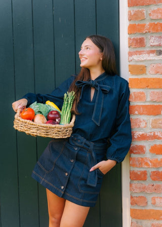 Dark Wash Bow Denim Blouse | Select Trends Boutique