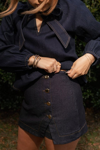 Dark Wash Button Detail Denim Skort | Select Trends Boutique