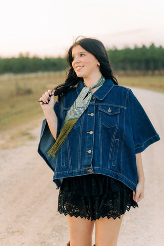 Dark Wash Denim Cape Top | Select Trends Boutique