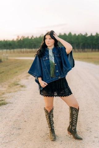 Dark Wash Denim Cape Top | Select Trends Boutique