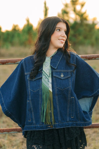 Dark Wash Denim Cape Top | Select Trends Boutique