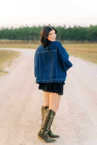Dark Wash Denim Cape Top | Select Trends Boutique