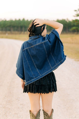 Dark Wash Denim Cape Top | Select Trends Boutique
